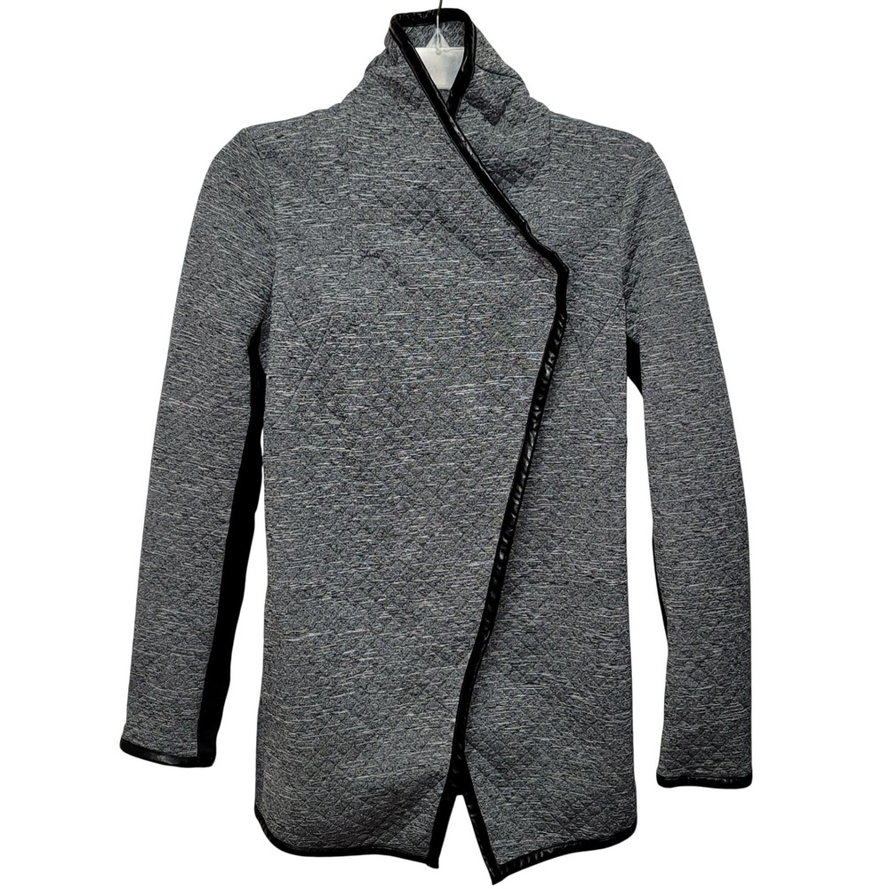 Rachel Rachel Roy Quilted Asymmetrical Zip Jacket XS Gray Black Trim Preppy Y2K